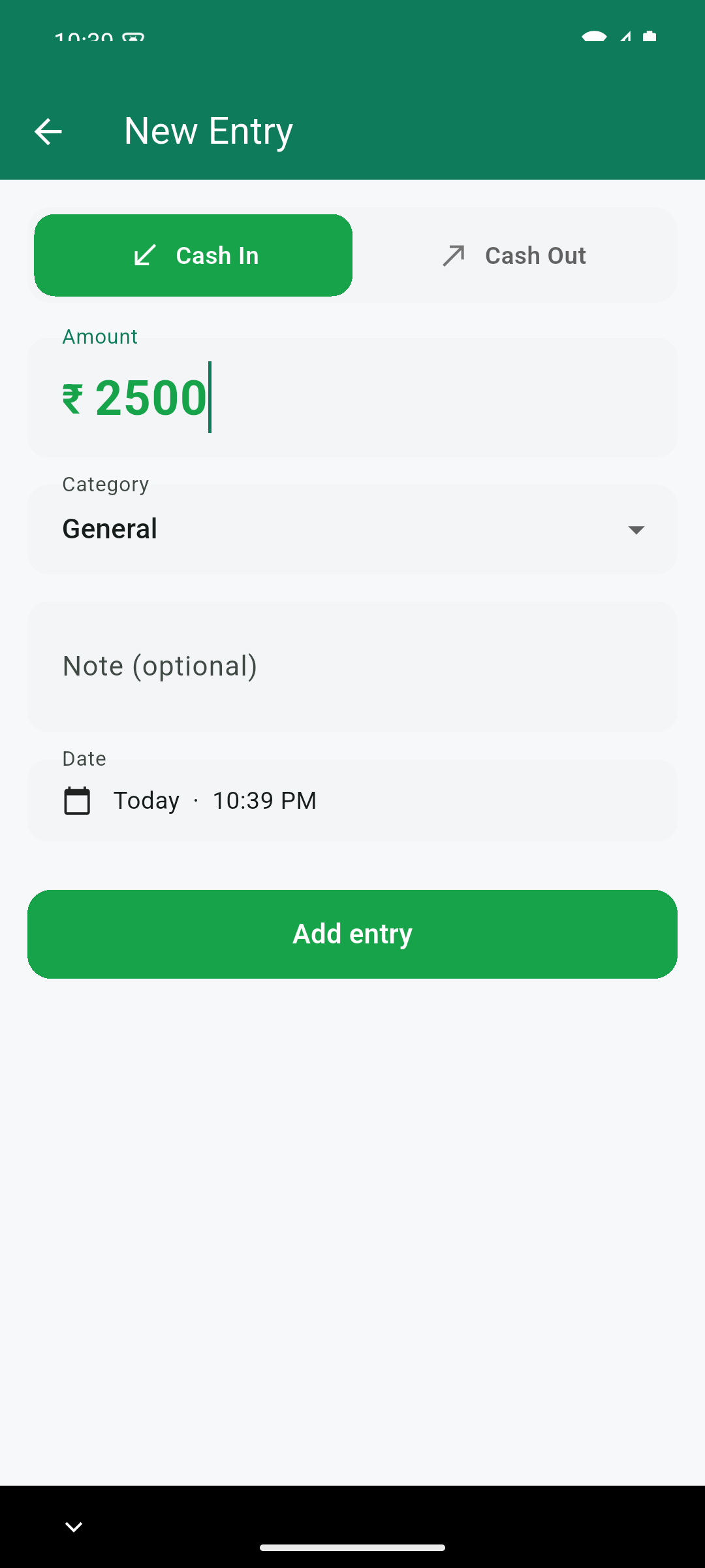 Add a cash entry