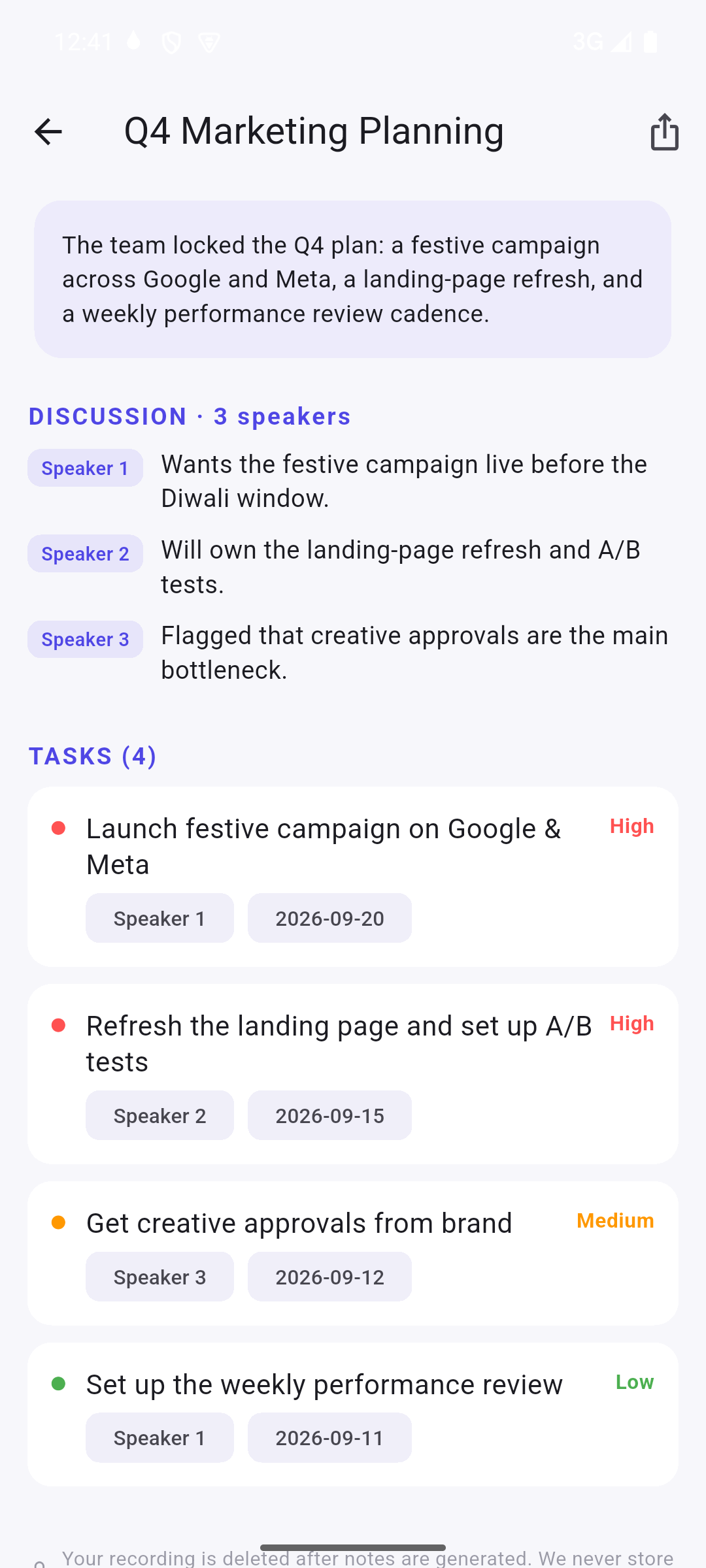 Tasks with owners & deadlines