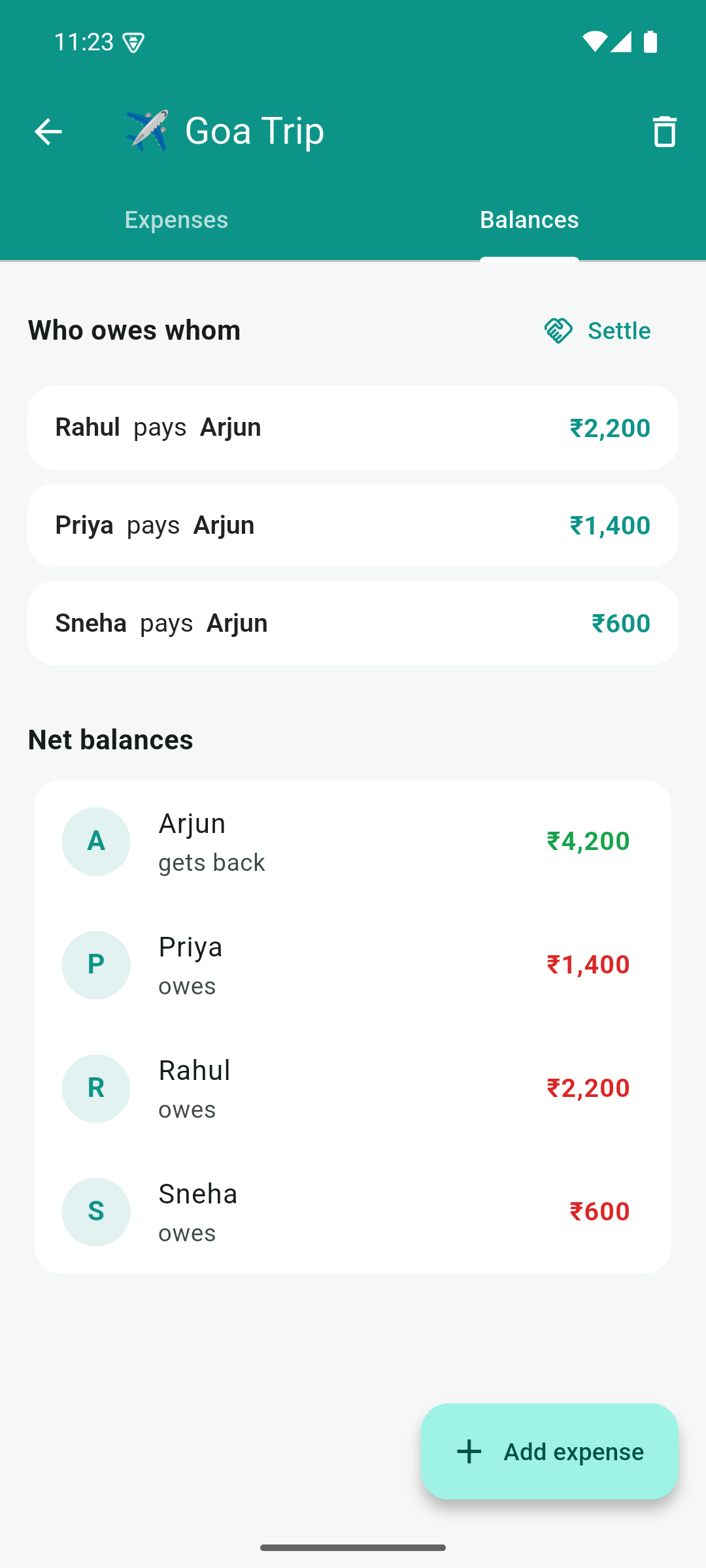 Balances and settle up