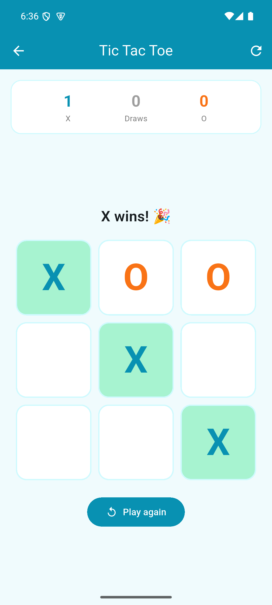Winning line highlighted